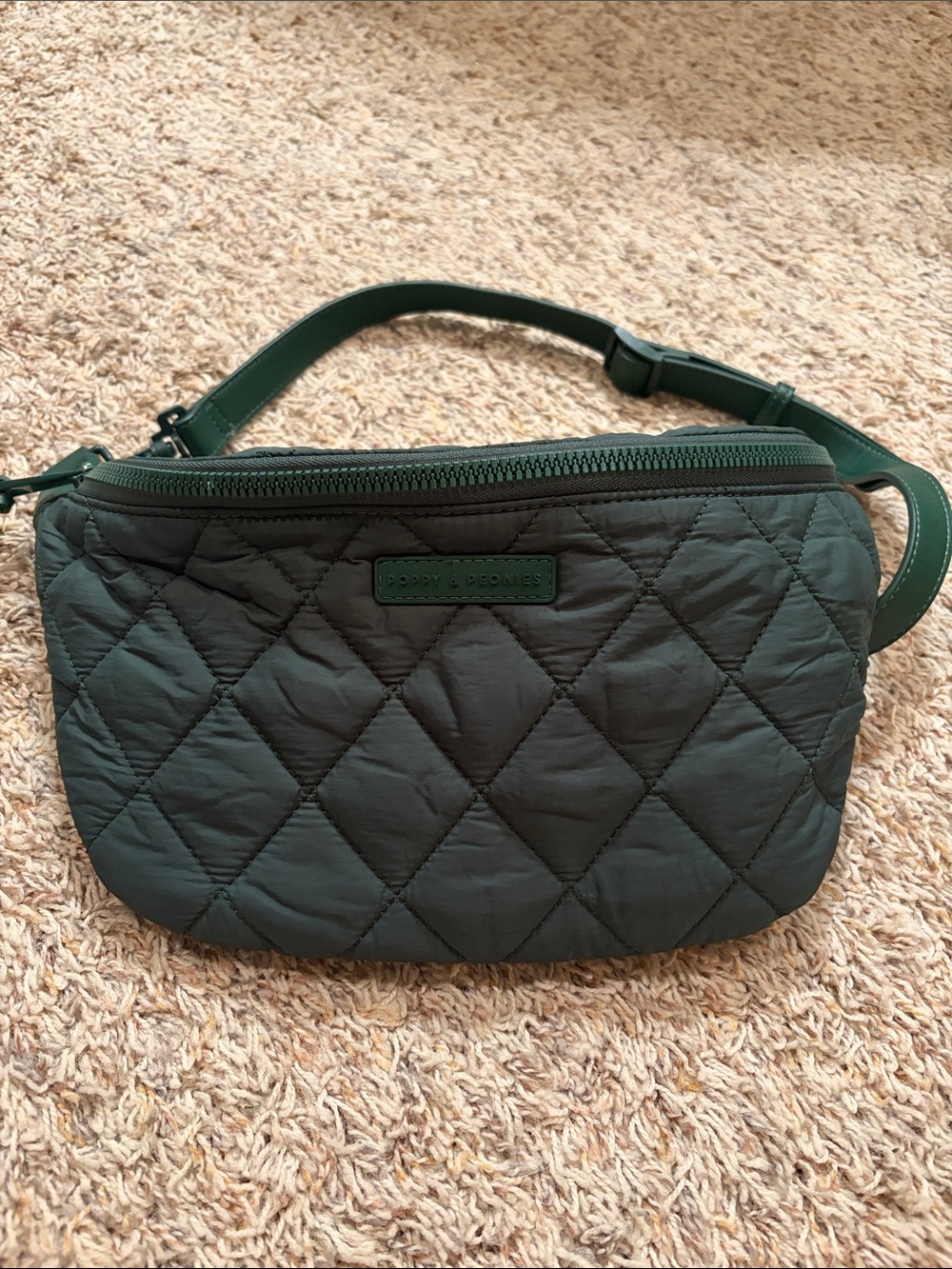 Poppy & Peonies Quilted Forest Green Crossbody Bag